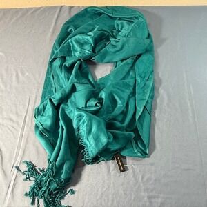 Jones New York Teal Viscose Scarf Shawl Fringed Wrap